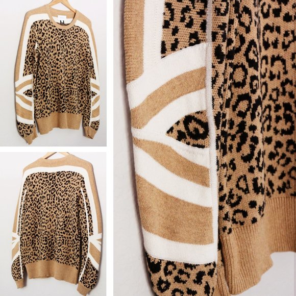 Current Elliott Duvall Leopard Animal Print Sweater 2 M Camel Black Cotton $328 - Picture 13 of 14